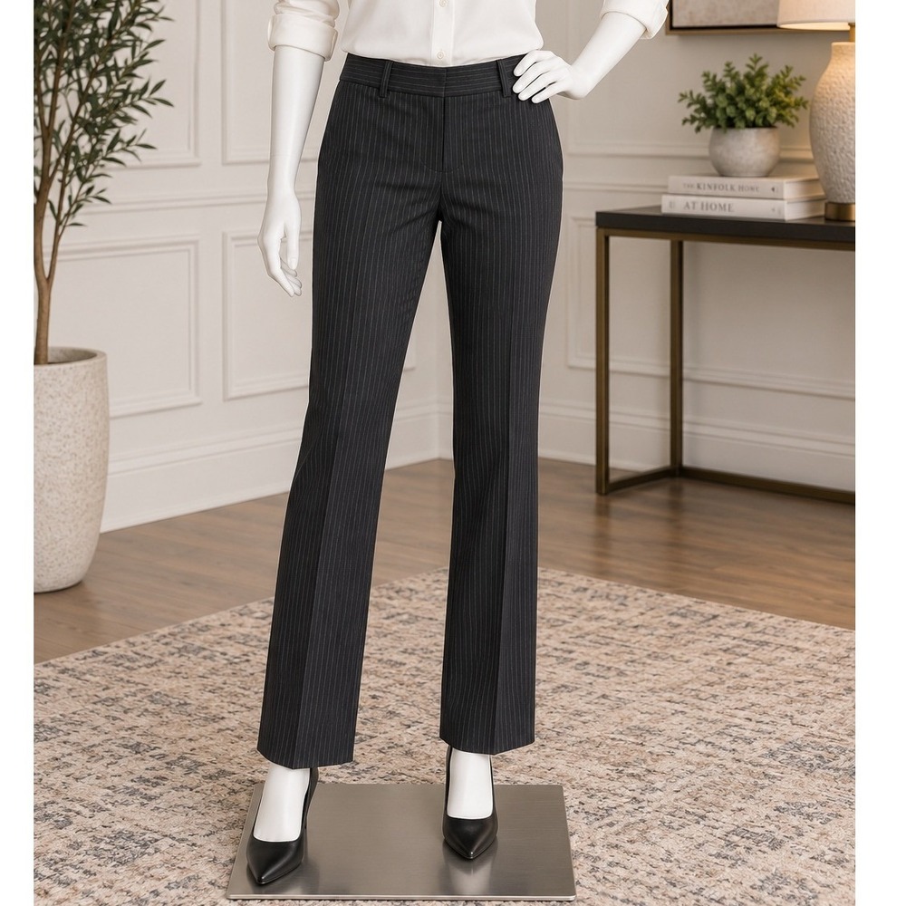 Worthington Womens Dress Pants Gray Pinstripe Curvy Fit Petite 4P